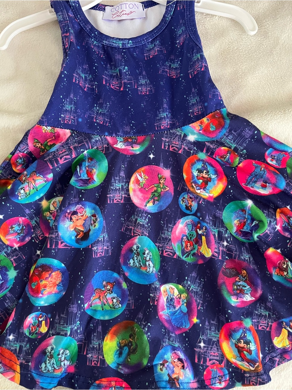 Cotton Cuties Girls Navy Disney Character Bubble Print Dress
